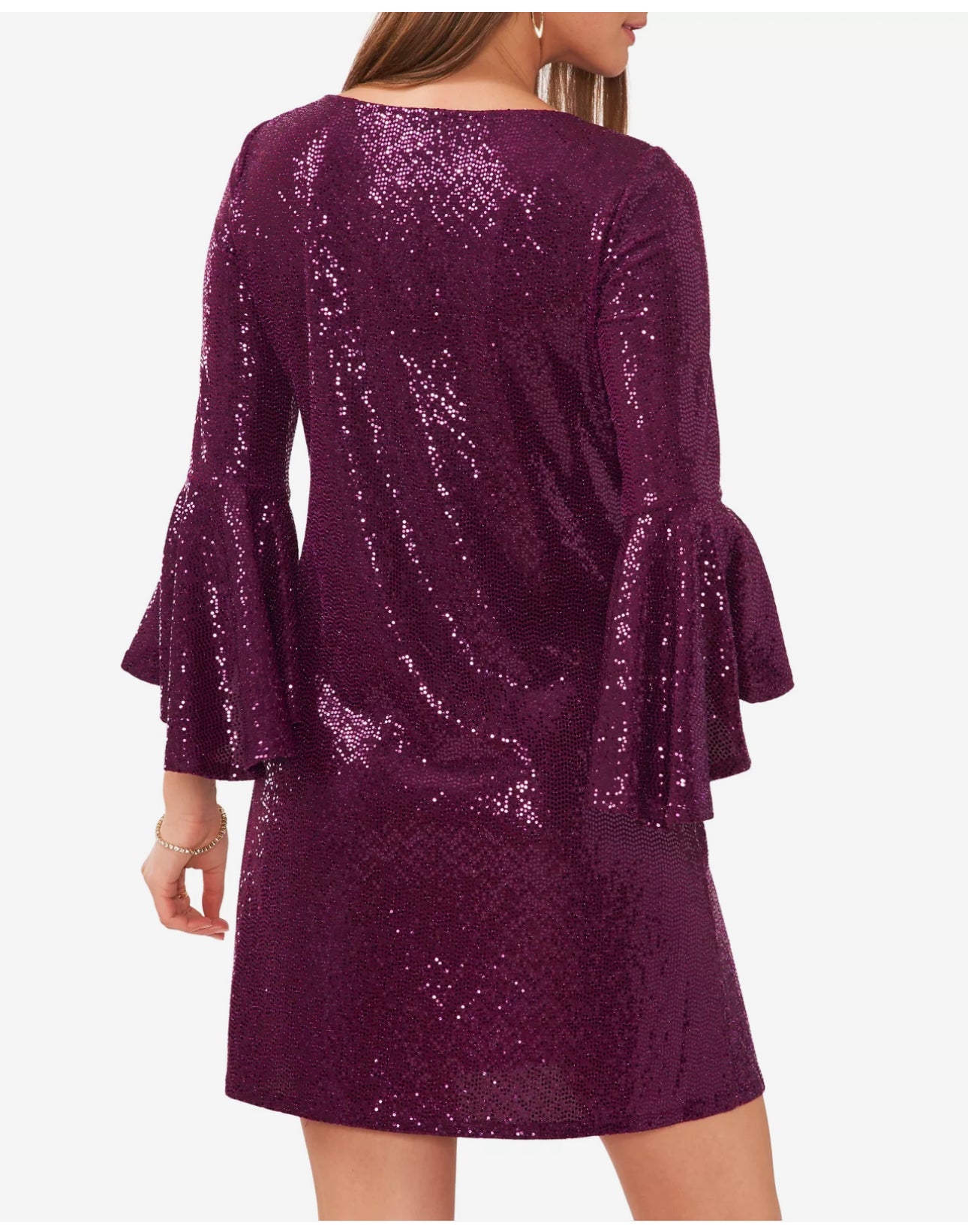 Vince Camuto Metallic Flounced-Sleeve Dress M