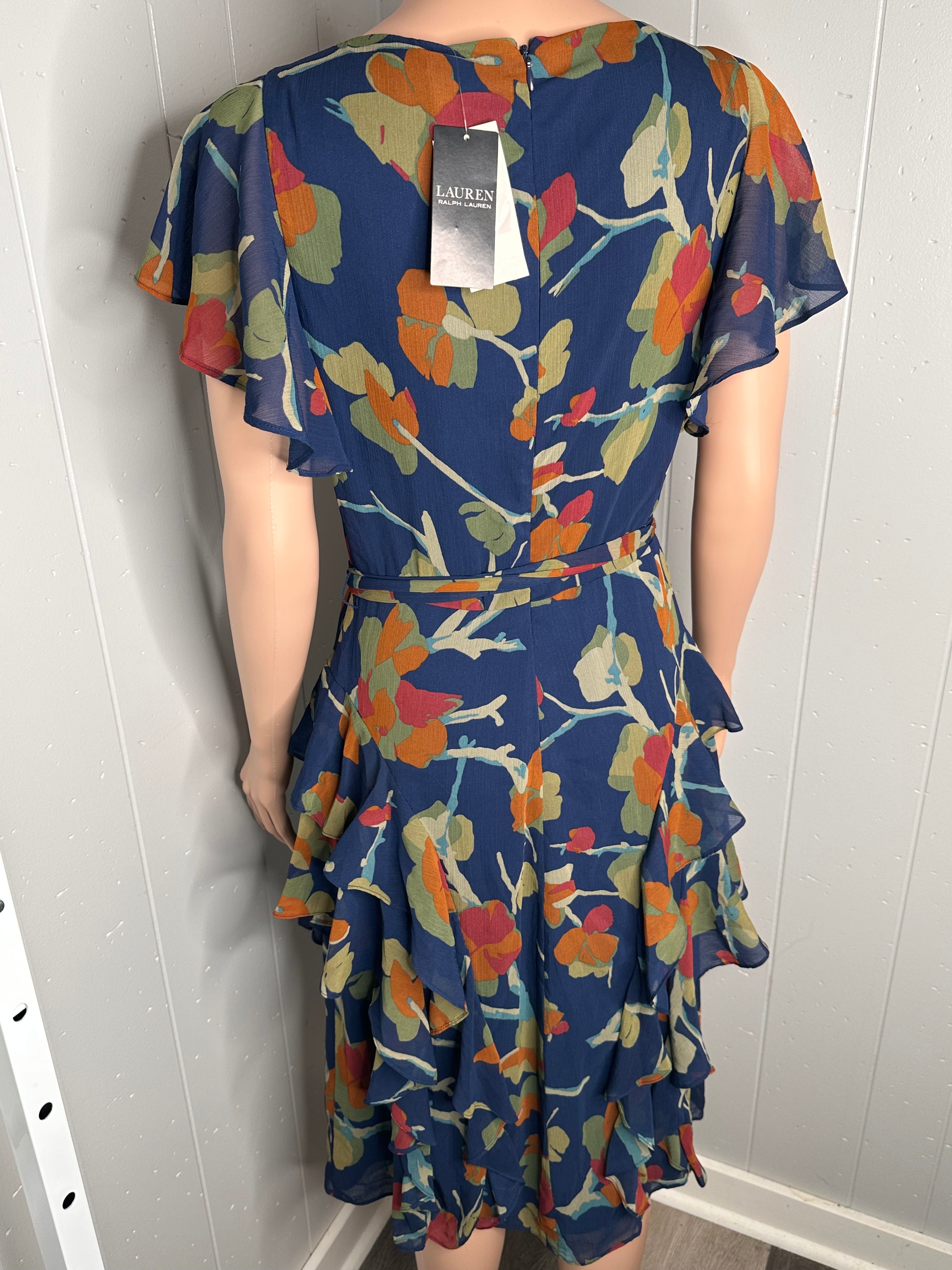 NWT LAUREN Ralph Lauren  Floral Ruffle-Trim Georgette Dress Size 2